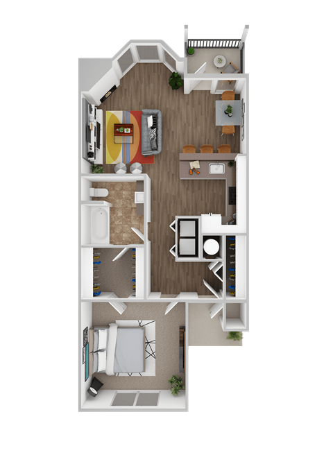 Floor plan for 1 bed, 1 bath, 805 sqft